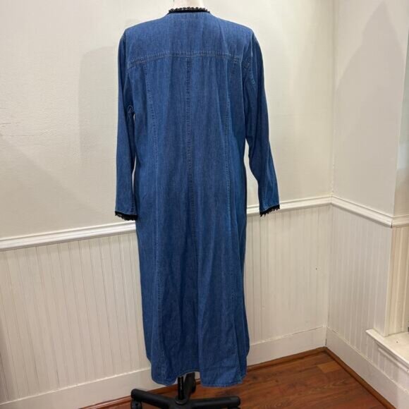 Elisabeth Size 18 Denim Dress Vintage Maxi Long Sleeve Western Prairie Modest - Picture 3 of 14